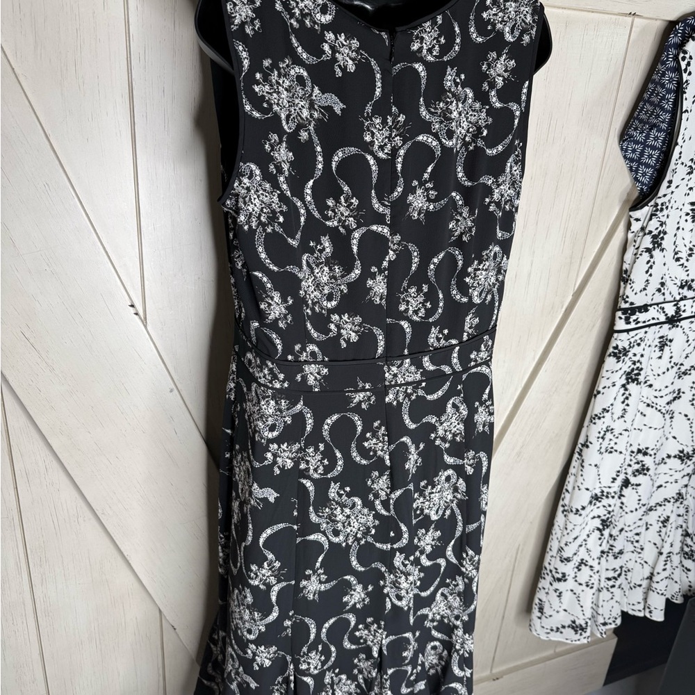 Talbots Black Dress with White Floral Swirl Pattern